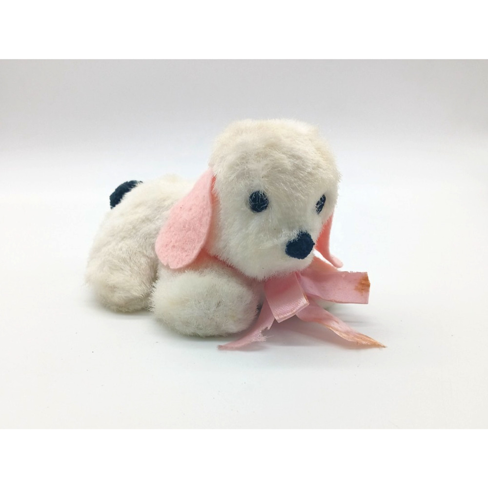 Adorable Vintage White Eden Toy Puppy Dog Plush Pink Felt Ears